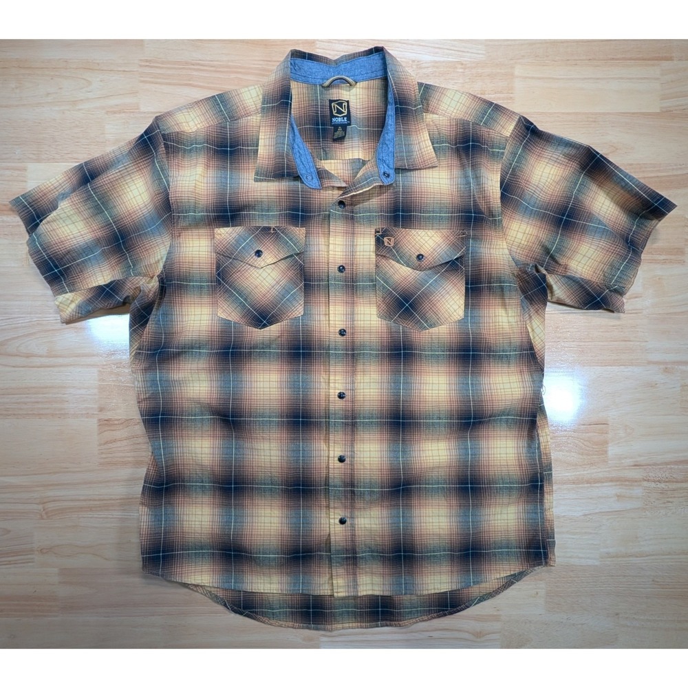 NOBLE OUTFITTERS Mens Plaid Short Sleeve Snap‎ Button Up Shirt Top XL REG